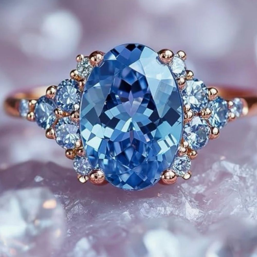🩵 NEW Elegant Blue Crystal Gold Plated Gemstone Ring 🩵